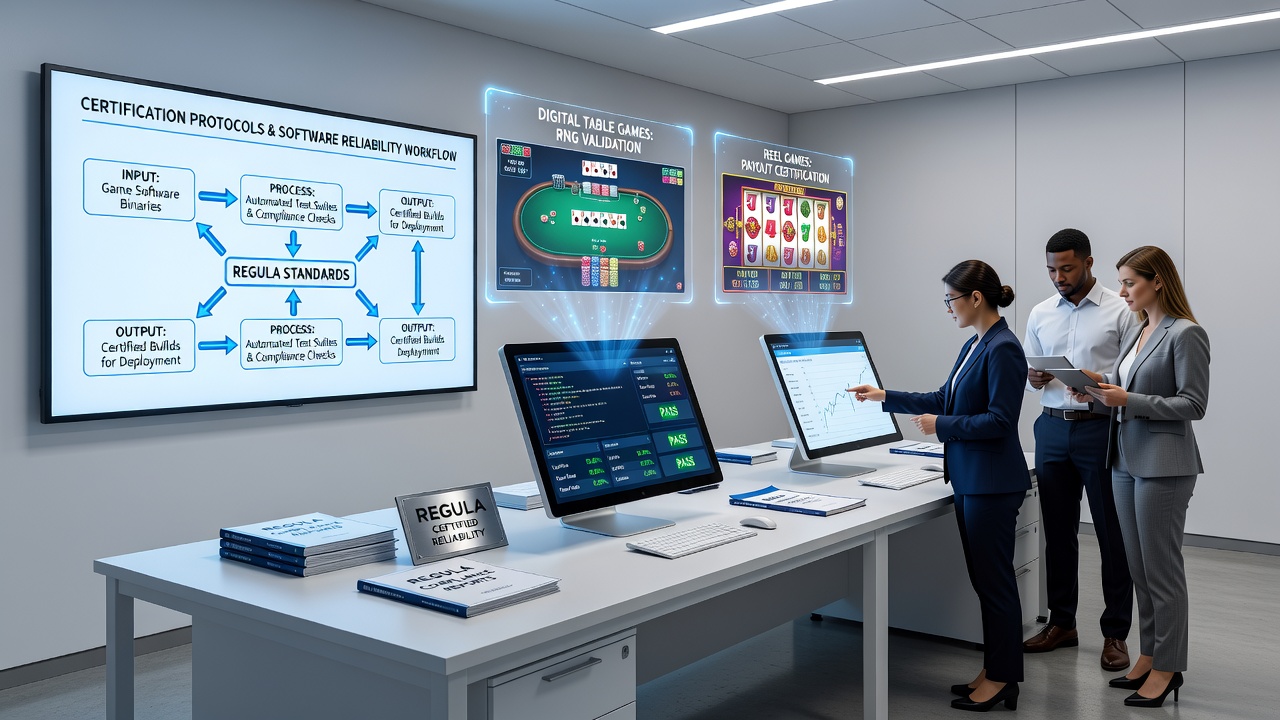 Software interface displaying certified digital blackjack and roulette tables on a regulated platform
